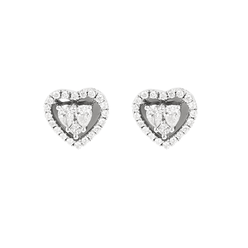 Paire de boucles d'oreilles puces en or blanc et diamants à motif de coeur