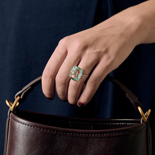 Bague 49 Bague cocktail en or blanc et importante Aigue-Marine 58 Facettes DV18467-1-49-2