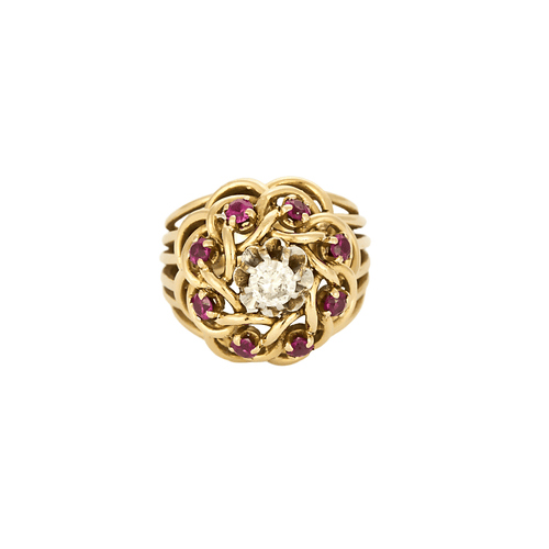 Bague 51,5 Bague en or jaune, diamant et rubis de synthèse 58 Facettes DV18467-2-515-5