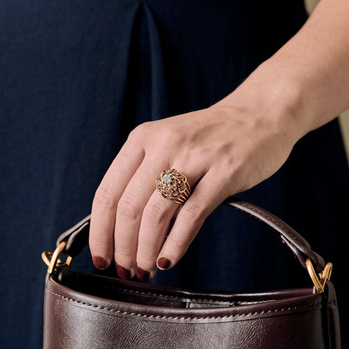 Bague 51,5 Bague en or jaune, diamant et rubis de synthèse 58 Facettes DV18467-2-515-5