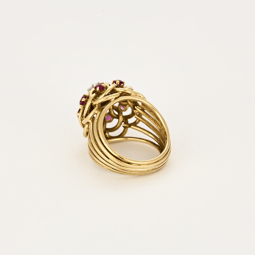 Bague 51,5 Bague en or jaune, diamant et rubis de synthèse 58 Facettes DV18467-2-515-5