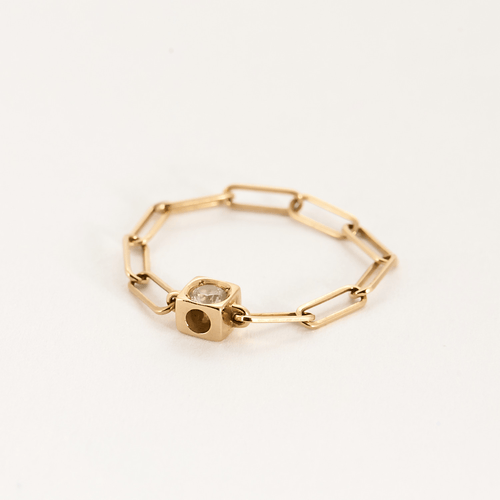 Bague 53 DINH VAN - Le cube - Bague chaîne en or rose et diamants 58 Facettes DV11260-6-53-2