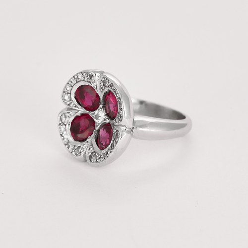 Bague 54 Bague "Fleur" en or gris, rubis et diamants 58 Facettes DV0870-4-54-24