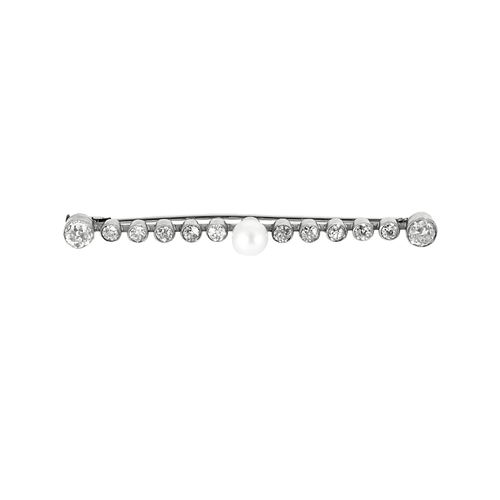 Broche Broche barrette en or gris, diamants et perle 58 Facettes DV19065-8