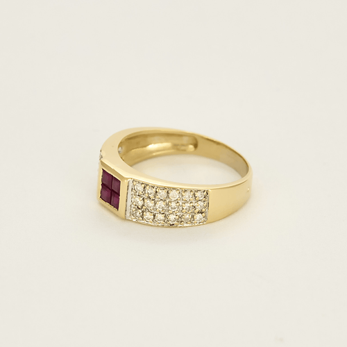 Bague 56 Bague en or jaune, rubis calibrés et diamants 58 Facettes DV0870-3-56-3