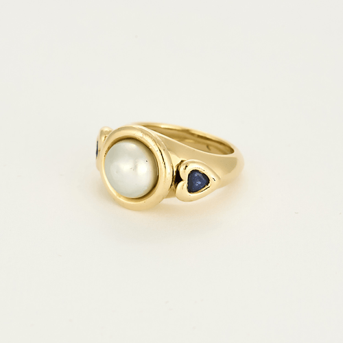 Bague 52 Bague en or jaune, saphir et perle mabé 58 Facettes DV19349-1