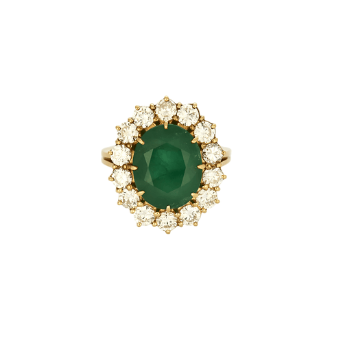 Importante Bague marguerite en or jaune émeraude et diamants