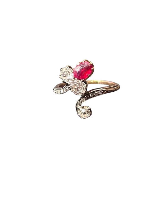 Two-tone gold, diamond and ruby ring