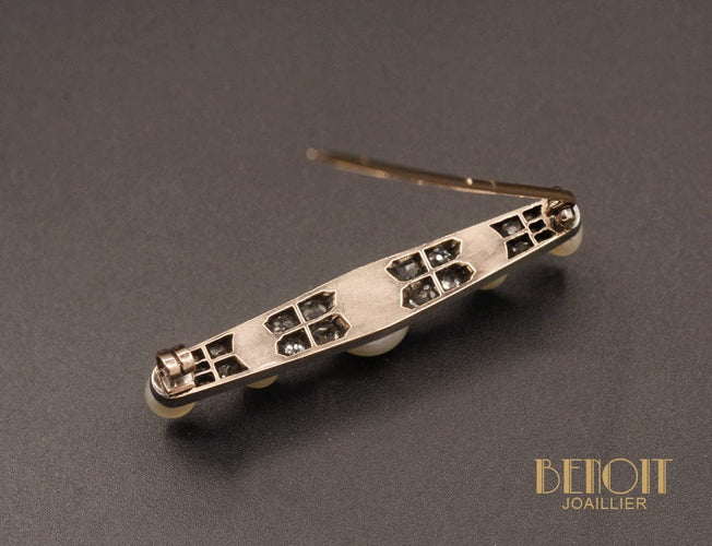 Broche Broche barrette en or rose et perles fines, diamants 58 Facettes A10094