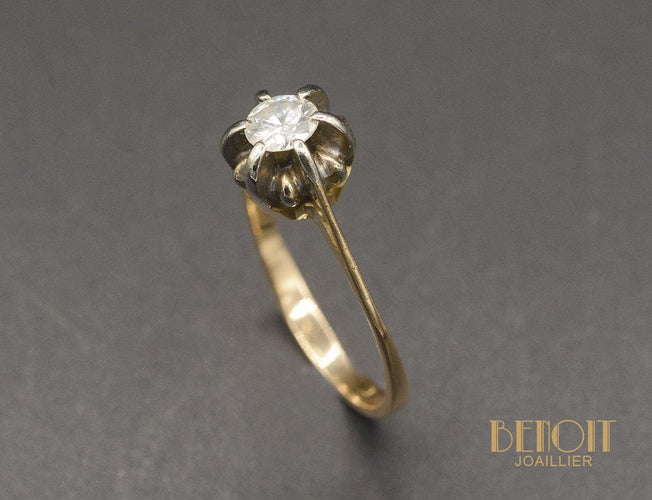 Bague 56 Bague solitaire en or rose et diamant taille ancienne 0,40 ct 58 Facettes A10472