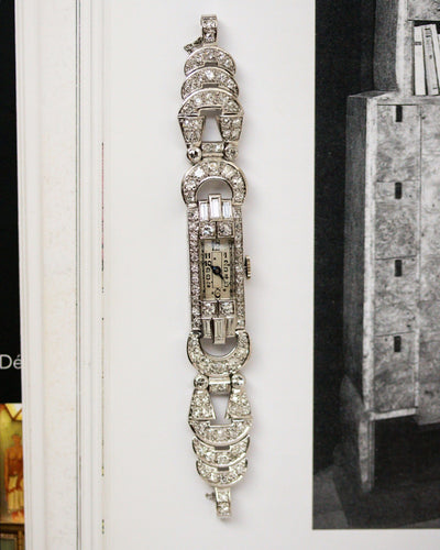 Watch Watch Art Deco in platinum paved with diamonds 58 Facettes A10571