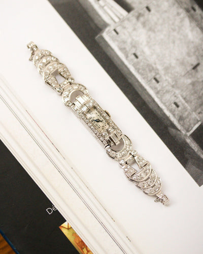 Watch Watch Art Deco in platinum paved with diamonds 58 Facettes A10571