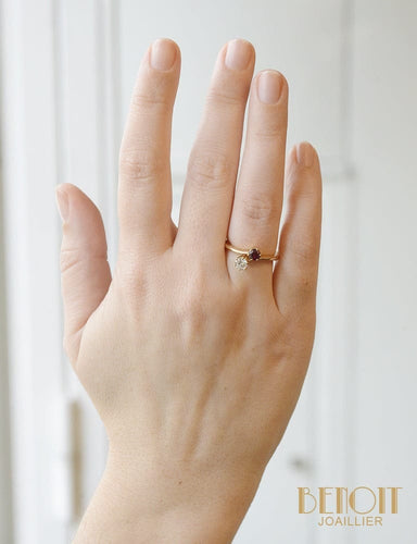 Bague 52 Toi et Moi Contemporain or jaune diamant rubis 58 Facettes A10735