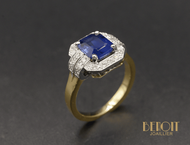Bague 48 Bague Saphir rectangle pans coupés Style Art Déco 58 Facettes A10826
