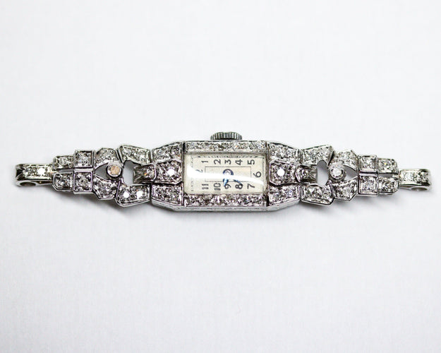 Art Deco Platin pırlanta taşlı saat 58 Facettes A11302