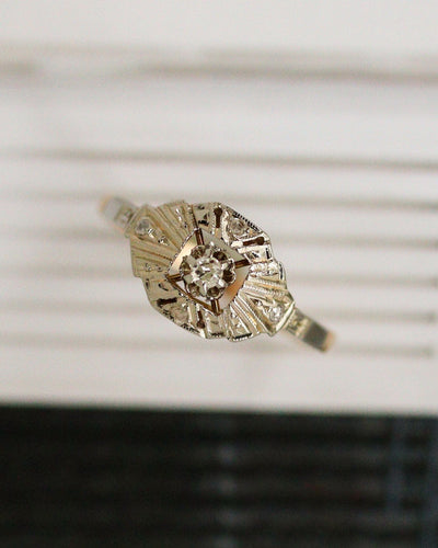 Пръстен 56 Пръстен Art Deco с диамантена форма от жълто и бяло злато 750 и диаманти 58 Facettes A11929