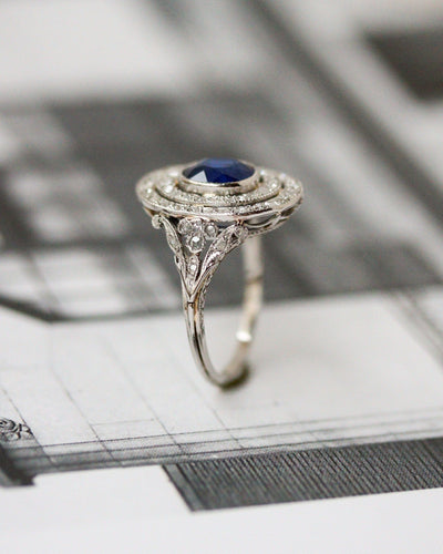 Ring 47.5 Pompadour ring in Platina, saffier en roosgeslepen diamanten 58 Facettes A11969