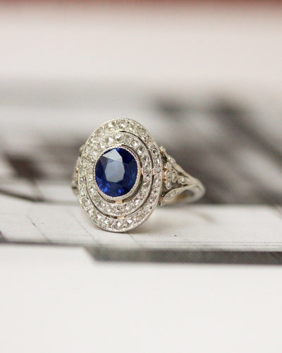 Ring 47.5 Pompadour ring in Platina, saffier en roosgeslepen diamanten 58 Facettes A11969