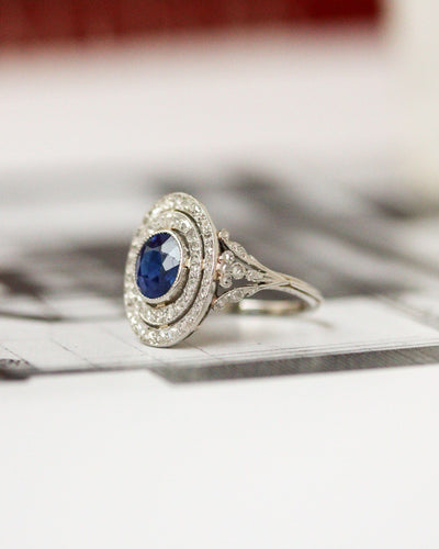 Ring 47.5 Pompadour ring in Platina, saffier en roosgeslepen diamanten 58 Facettes A11969