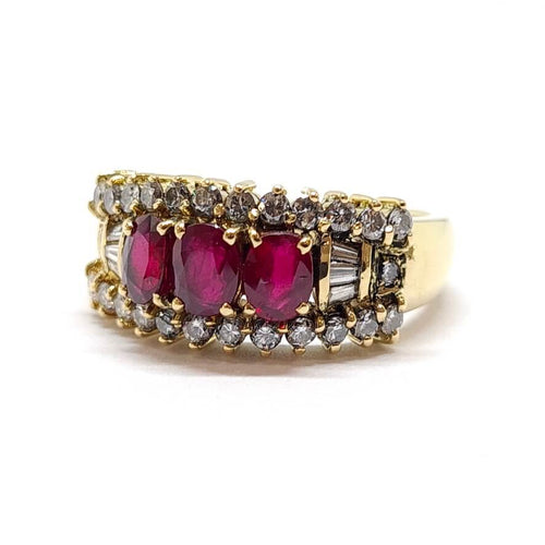 Anello 52 Anello antico - Rubini e diamanti in oro giallo 18 carati 58 Facettes