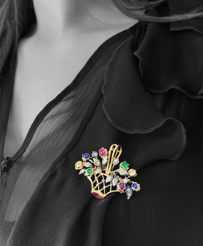 Pendentif Spilla-pendentif - Cestino fiorito en or 18 carats avec diamants 58 Facettes