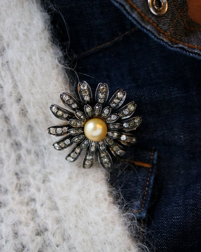 Broche 53 Bague marguerite modulable broche en or rose et diamants, perle de culture gold 58 Facettes A9885 F1987