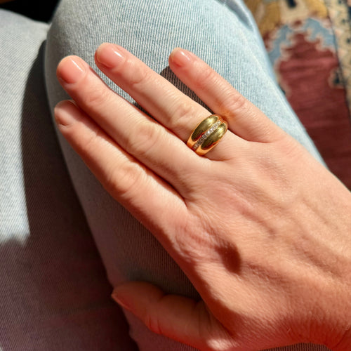 Bague 58 Bague double jonc bombée en or jaune 18k et diamants 58 Facettes REF24026-190