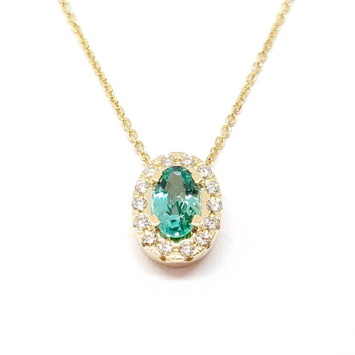 Necklace 18-carat yellow gold necklace with emerald and diamonds 58 Facettes