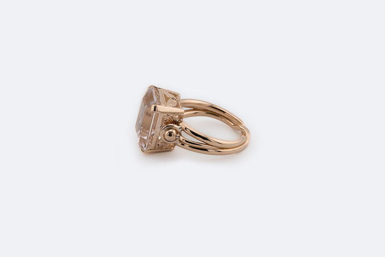 Bague 12 / Oro Rosa Bague vintage en or jaune 18 ct avec morganite rose pâle 58 Facettes ANL690