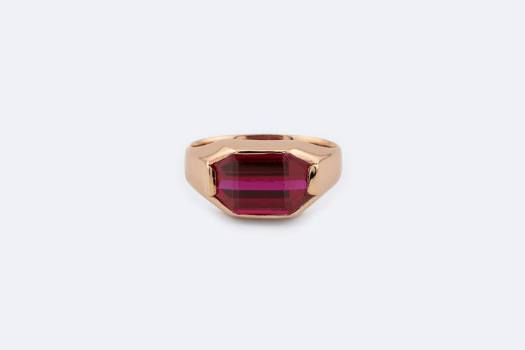 Bague 16 / Oro Rosa Bague en or rose 18 ct avec pierre rouge 58 Facettes ANL706