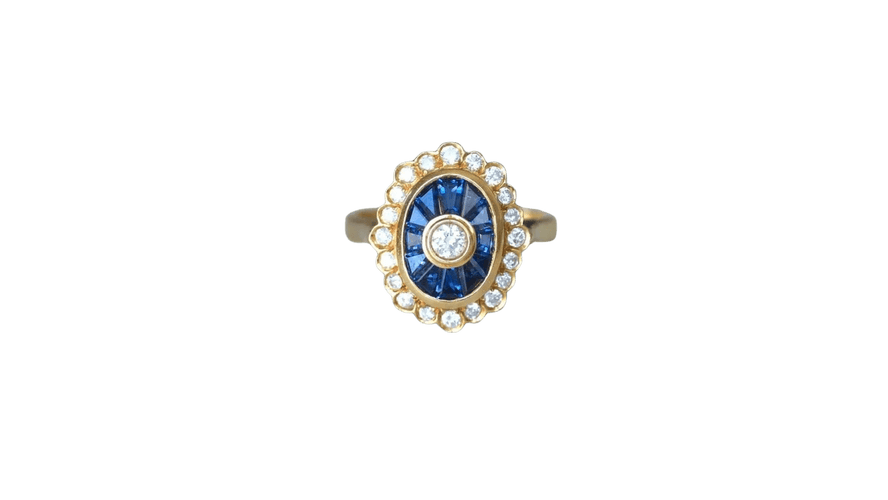 Bague 53 Bague Ovale Style Art Déco or jaune diamants saphirs 58 Facettes