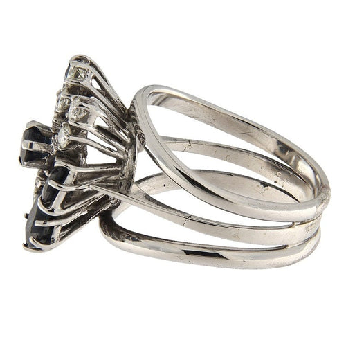 Bague 55 Bague fleur en or blanc 18 ct avec saphirs et diamants 58 Facettes G3821