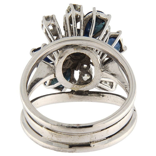 Bague 55 Bague fleur en or blanc 18 ct avec saphirs et diamants 58 Facettes G3821