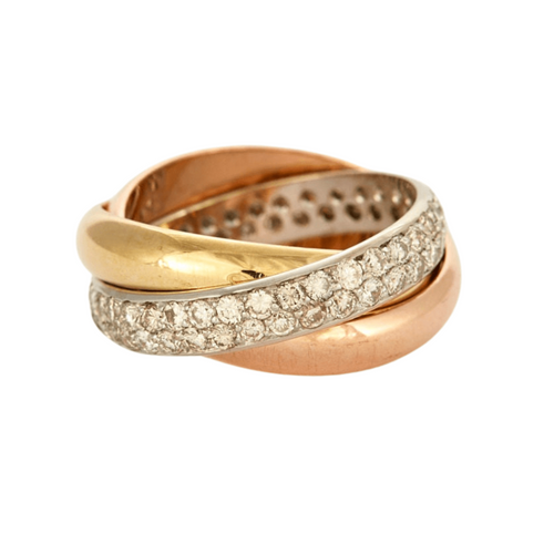 Bague 52 CARTIER - Bague Trinity 1 anneau pavé de diamants 58 Facettes