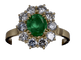 Bague 51.5 Bague fleur ovale en or jaune avec émeraude et diamants 58 Facettes BA 123