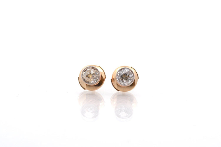Boucles d'oreilles Puces d’oreilles en or jaune 18 carats et diamants 0,70 ct 58 Facettes 24269B
