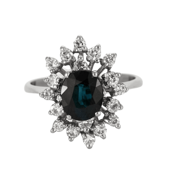 Bague 51 Marguerite or blanc, saphir et diamants 58 Facettes DV6435-2-51-2