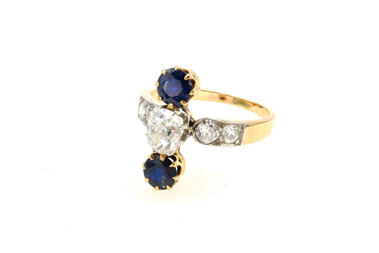 Bague 53 Bague 1900 en or jaune 18k et platine avec diamants et saphirs 58 Facettes 23604