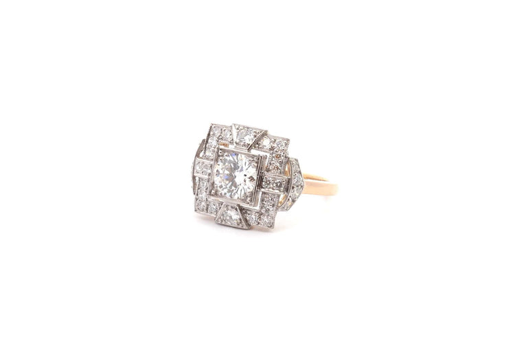 Bague 54 Bague Art déco en platine et or 18k avec diamants 1,06 ct 58 Facettes 26479-26559