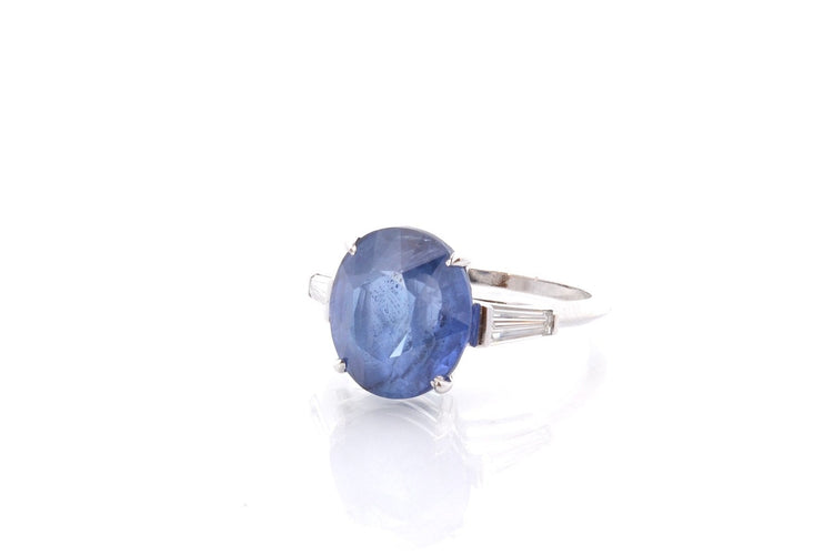 Bague 54 Bague en or blanc 18k avec saphir de Ceylan 7 ct et diamants 58 Facettes 26639-26793