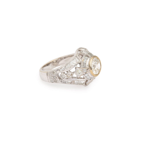 Bague 53 Bague style Art déco en or gris 18 carats et diamants 58 Facettes BD172