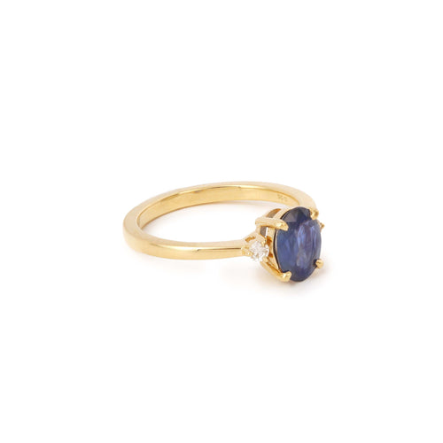 Bague 54 Bague - Saphir ovale 1,20 ct et diamants en or jaune 18 carats 58 Facettes BSA97