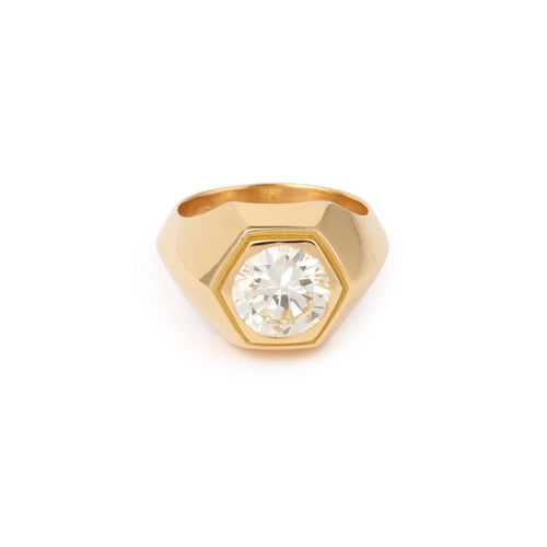 Bague 54 Bague chevalière hexagonale en or jaune 18 carats et diamant 2,35 ct 58 Facettes BD183