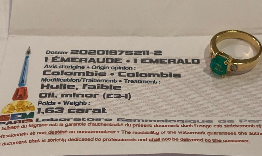 Bague 52.5 Bague émeraude Colombie 1,63 ct et diamants en or jaune 18 carats 58 Facettes BEM46