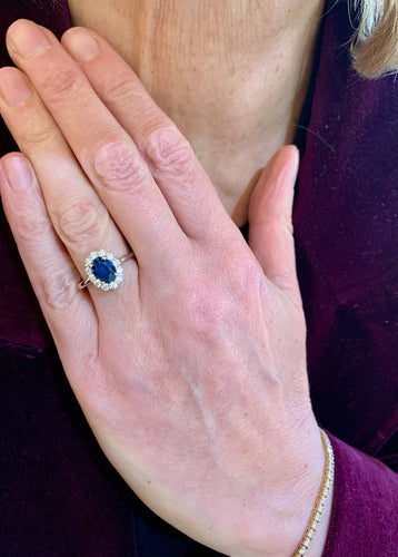 Bague 53 Bague pompadour saphir 1,50 ct et diamants en or gris 18 carats 58 Facettes BSA105