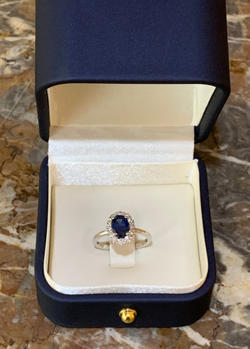 Bague 53 Bague pompadour saphir 1,50 ct et diamants en or gris 18 carats 58 Facettes BSA105