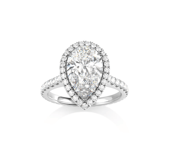 52 Bague Or Rose Sur-Mesure Diamant Poire Entourage Diamants 58 Facettes