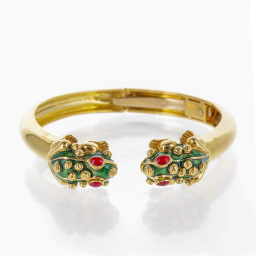 Bracelet Bracelet vintage motifs grenouilles en or jaune 18 K et émail vert 58 Facettes 2.19153