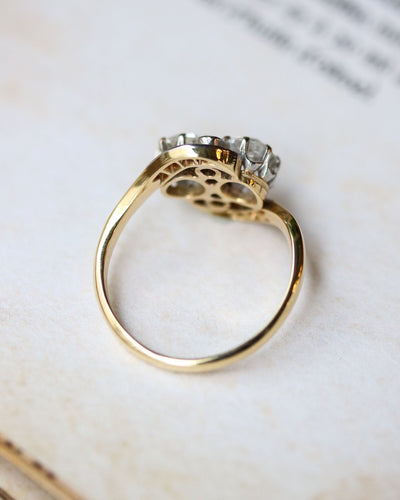 Bague 56 Bague Toi & Moi tourbillonnante en or jaune et platine, diamants 58 Facettes C2066