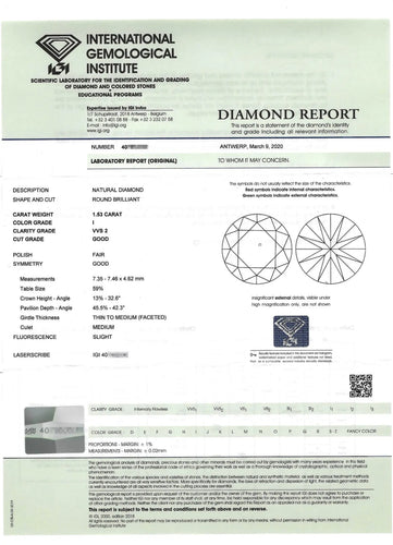 Bague 54 Bague solitaire - Diamant 1,53 ct en or blanc 18 ct 58 Facettes 14370